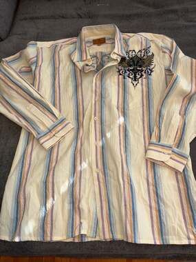 Scorpio Striped Long Sleeve Button Down Shirt Size 2XL Multi